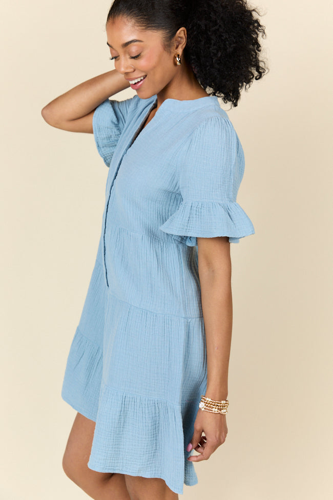 Weekend Wander Blue Gauze Mini Dress FINAL SALE - Image 4