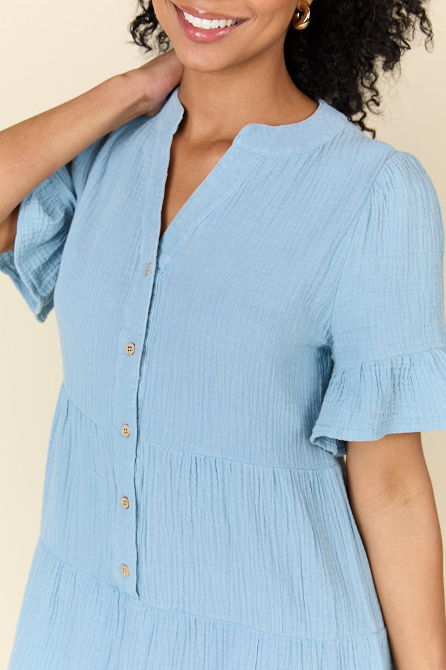 Weekend Wander Blue Gauze Mini Dress FINAL SALE - Image 3