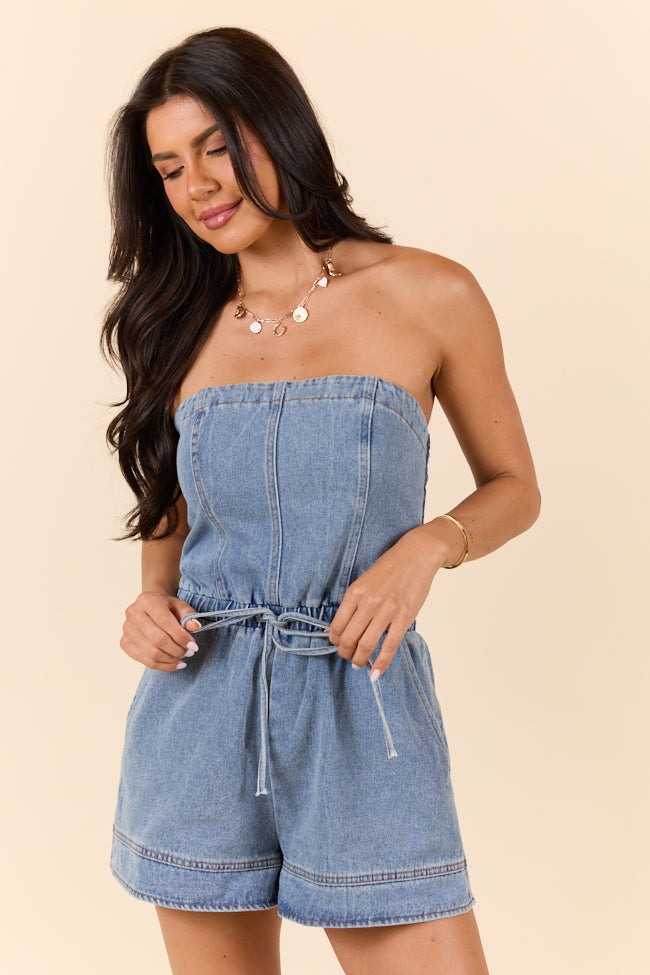 Worth The Risk Denim Strapless Romper FINAL SALE - Image 2