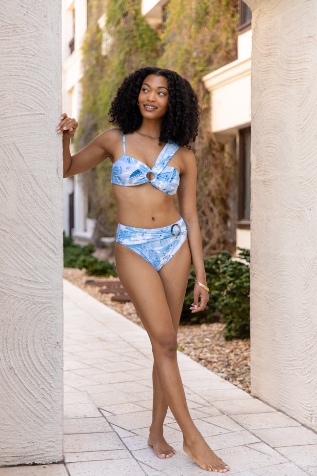 On The Water Blue Printed Asymmetrical Bandeau Bikini Top FINAL SALE - Image 2