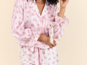 Sleep On My Side Pink Floral Satin Long Sleeve Pajama Top FINAL SALE