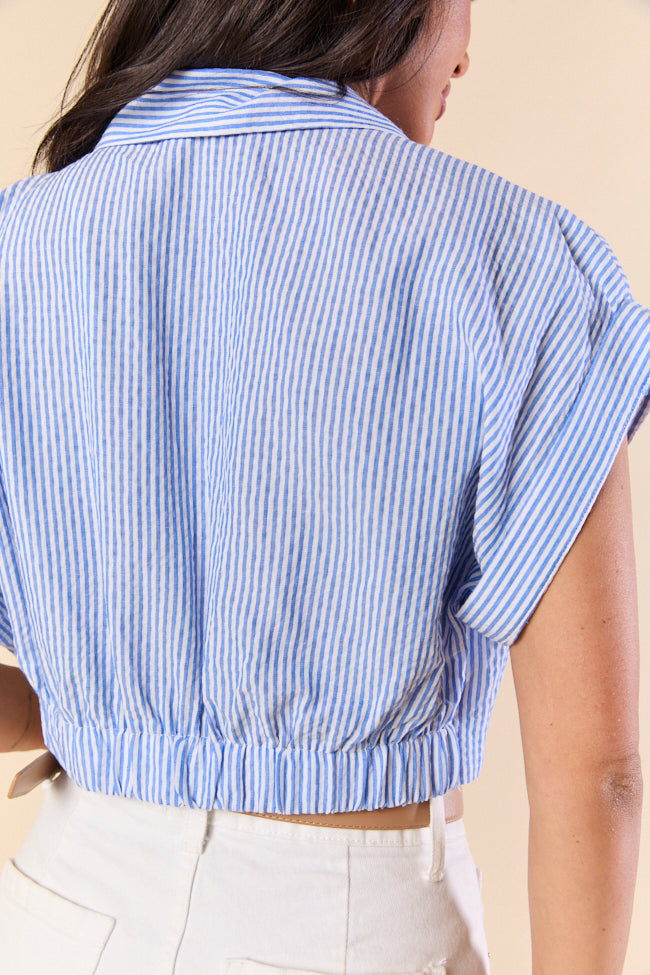 Skyline Blue Collar Cropped Striped Top FINAL SALE - Image 5