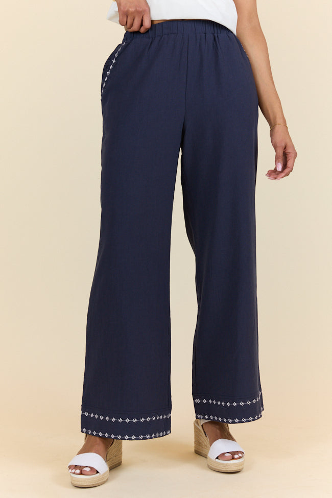 Just Feels Right Navy Embroidered Pants FINAL SALE