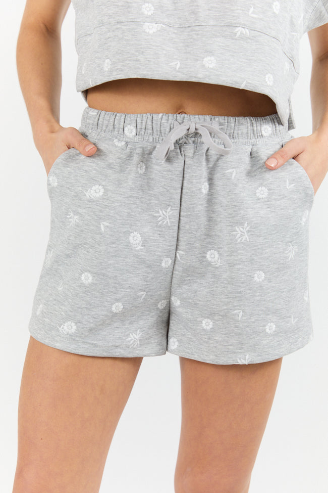 What A Catch Grey Floral Embroidered Shorts FINAL SALE