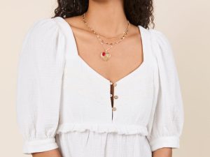 No Rush White Babydoll Button Woven Top FINAL SALE