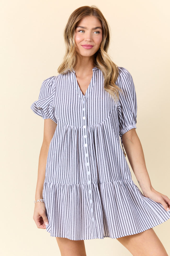 Faith In You Grey Striped Collared Mini Dress FINAL SALE