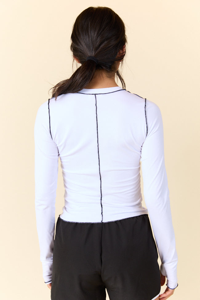 Over Under White Ruched Seamline Active Long Sleeve Top FINAL SALE - Image 5