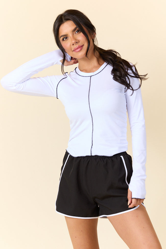 Over Under White Ruched Seamline Active Long Sleeve Top FINAL SALE