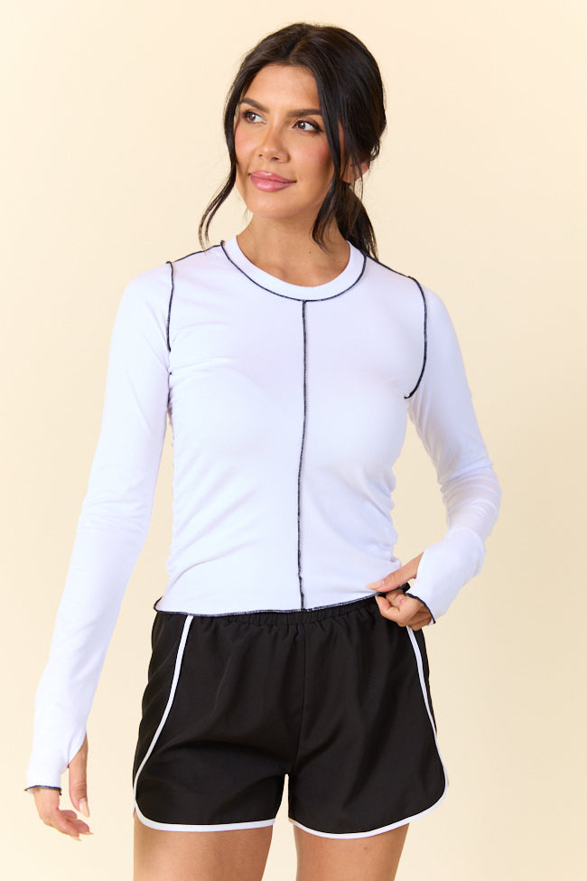 Over Under White Ruched Seamline Active Long Sleeve Top FINAL SALE - Image 3