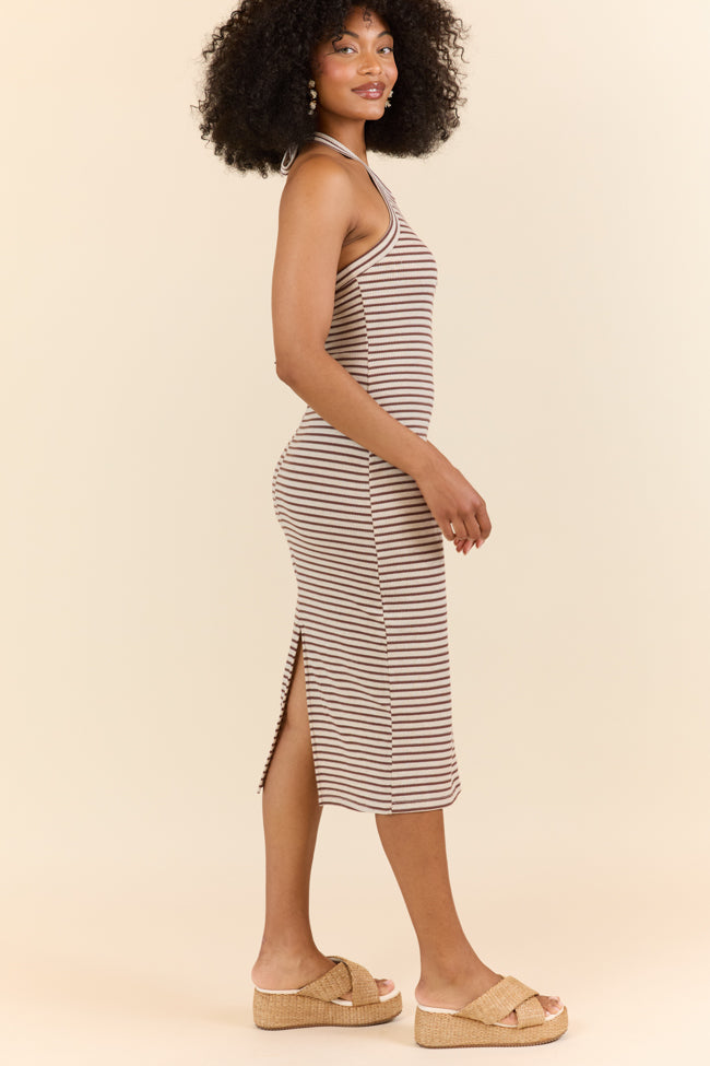 Walk By The Water Brown Striped Knit Razor Back Dress FINAL SALE - Image 4