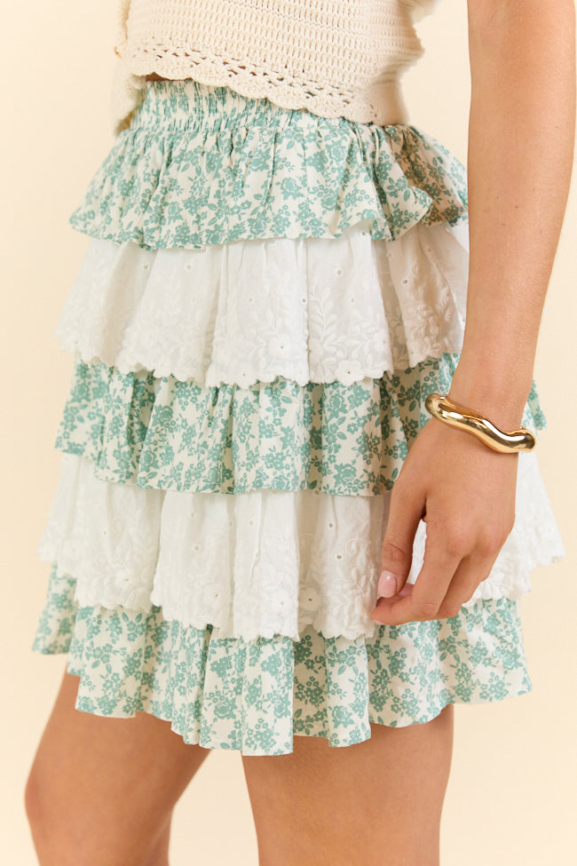 Best Memory Sage and Ivory Floral Tiered Ruffle Skort FINAL SALE - Image 4