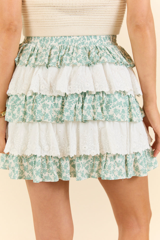 Best Memory Sage and Ivory Floral Tiered Ruffle Skort FINAL SALE - Image 5