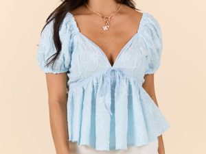 What You Get Baby Blue Floral Embroidered Top FINAL SALE