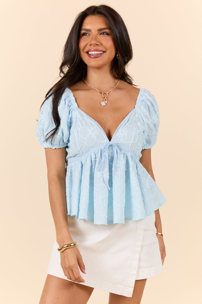 What You Get Baby Blue Floral Embroidered Top FINAL SALE