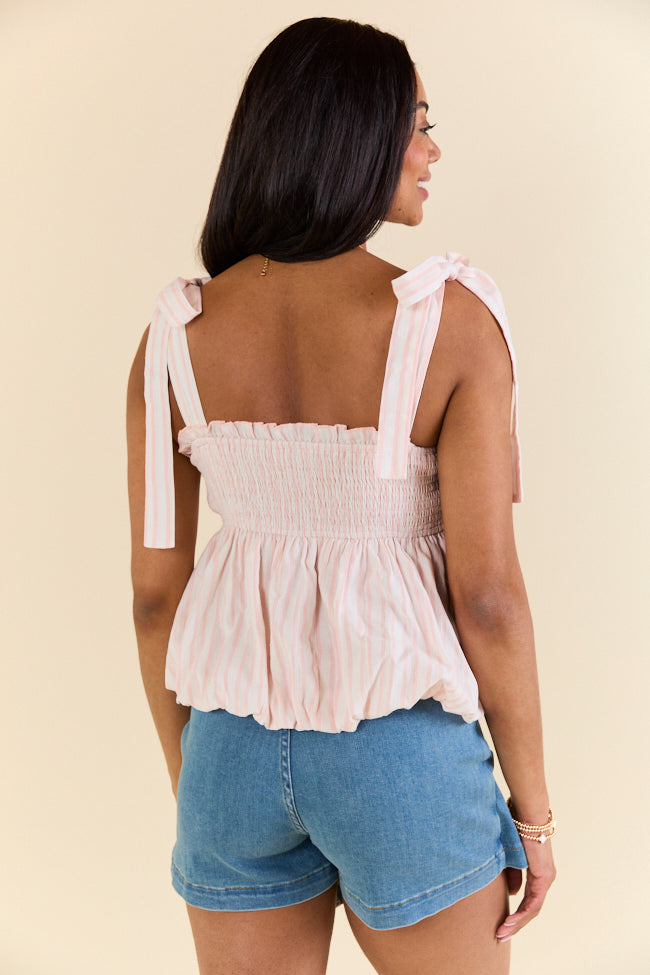 Makes My Heart Smile Pink and Cream Striped Tie Shoulder Top FINAL SALE - Image 5