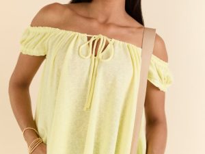 Minimal Essence Yellow Off To Shoulder Knit Top FINAL SALE