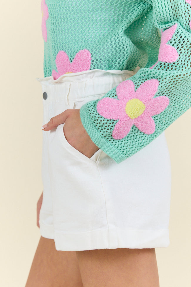 Chill Days Off White Ruffle Waist Denim Shorts FINAL SALE - Image 3