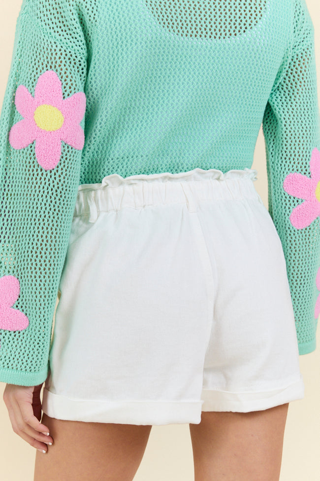 Chill Days Off White Ruffle Waist Denim Shorts FINAL SALE - Image 4