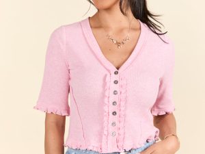 Makes Me Happy Pink Lettuce Trim Cardigan FINAL SALE