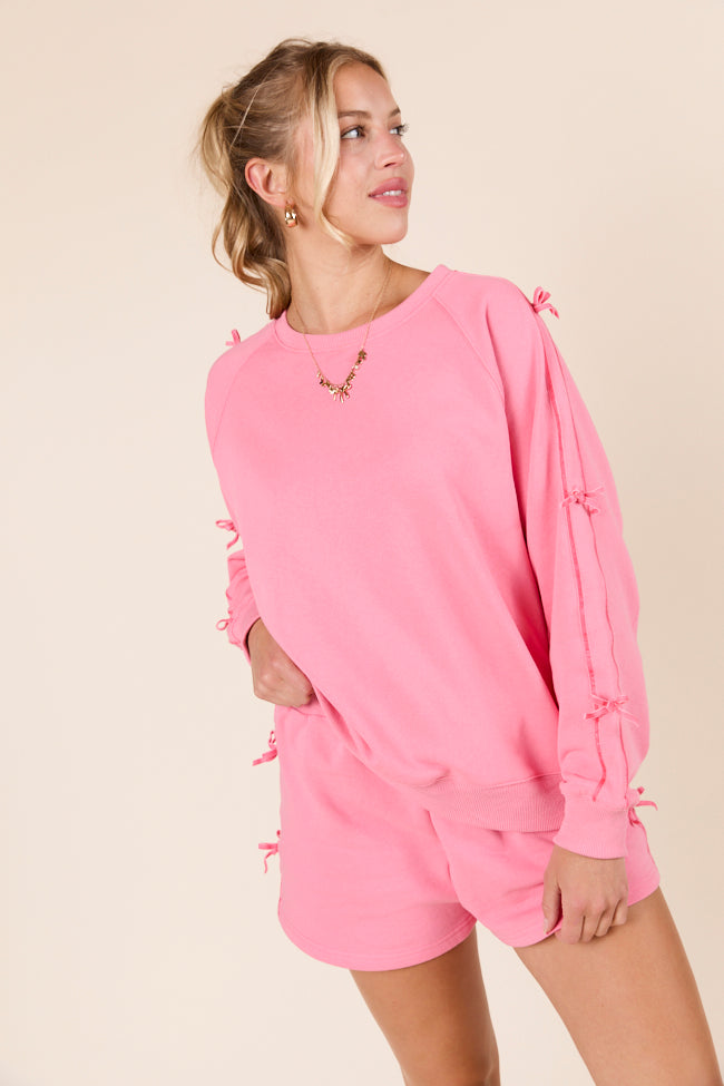 Kinley Pink Side Bow Detail Crewneck Sweatshirt FINAL SALE