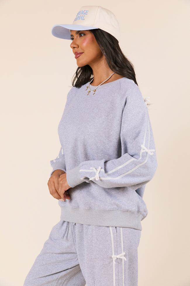 Kinley Heather Grey Side Bow Detail Crewneck Sweatshirt FINAL SALE - Image 3
