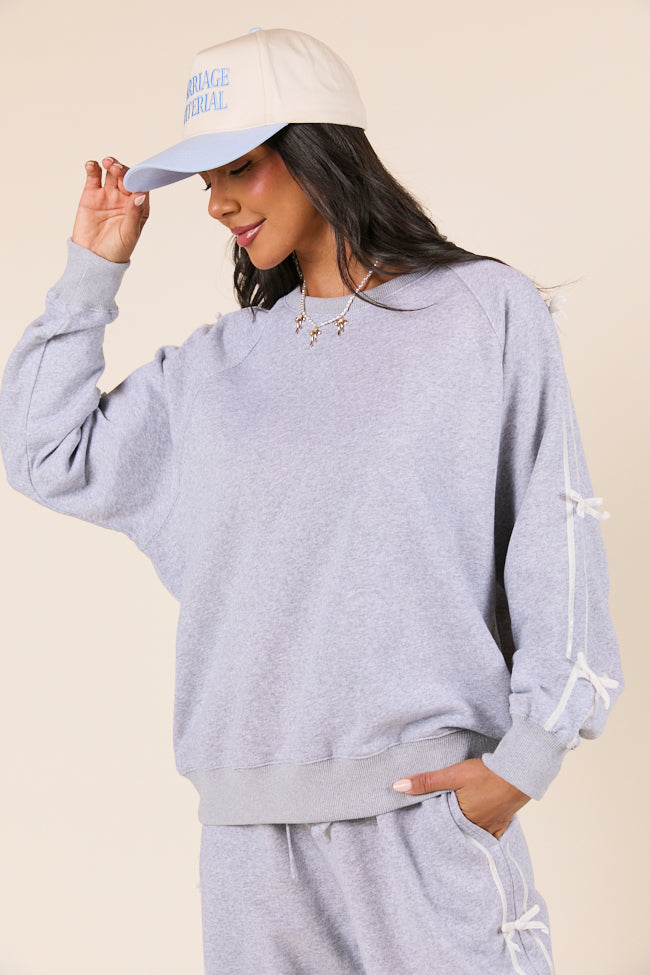 Kinley Heather Grey Side Bow Detail Crewneck Sweatshirt FINAL SALE - Image 2