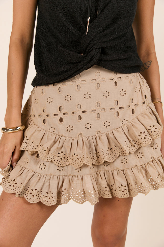 Marianne Khaki Eyelet Ruffle Skort