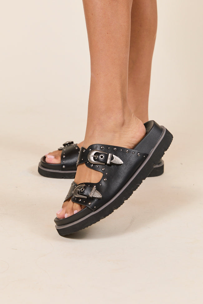 Effie Black Buckle Slide Sandals FINAL SALE - Image 2