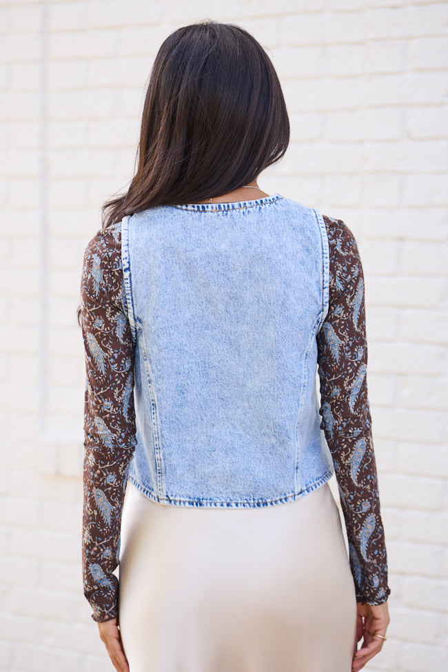 Demi Acid Washed Denim Front Tie Vest - Image 4