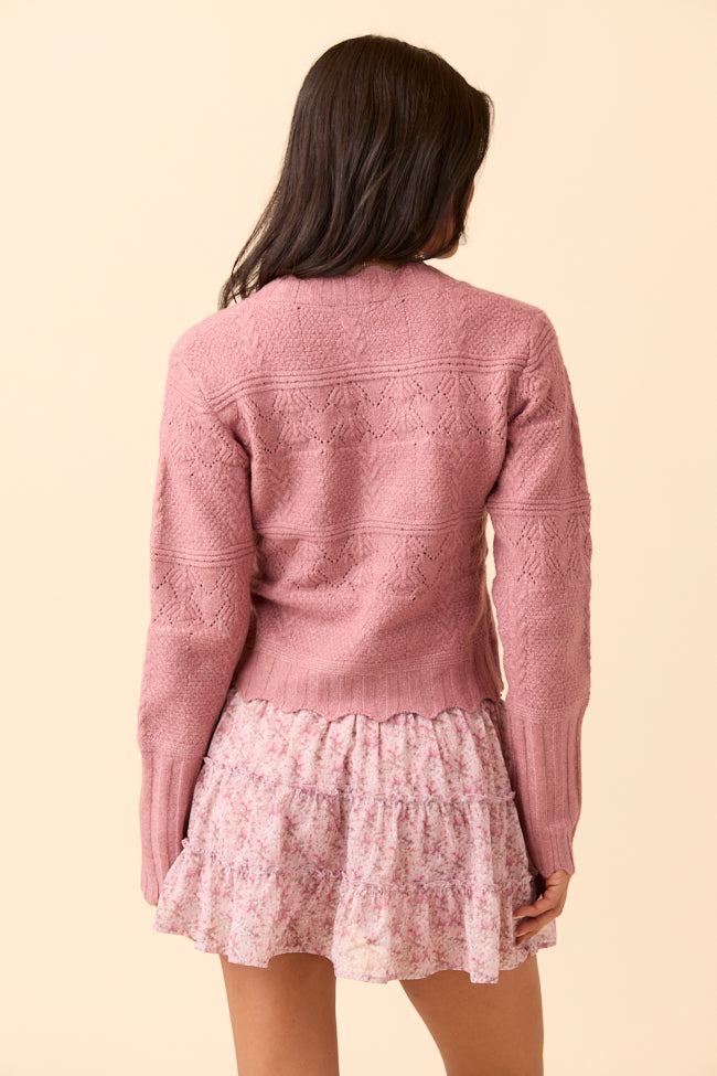 Quinn Pink Pointelle Peplum Cardigan - Image 5