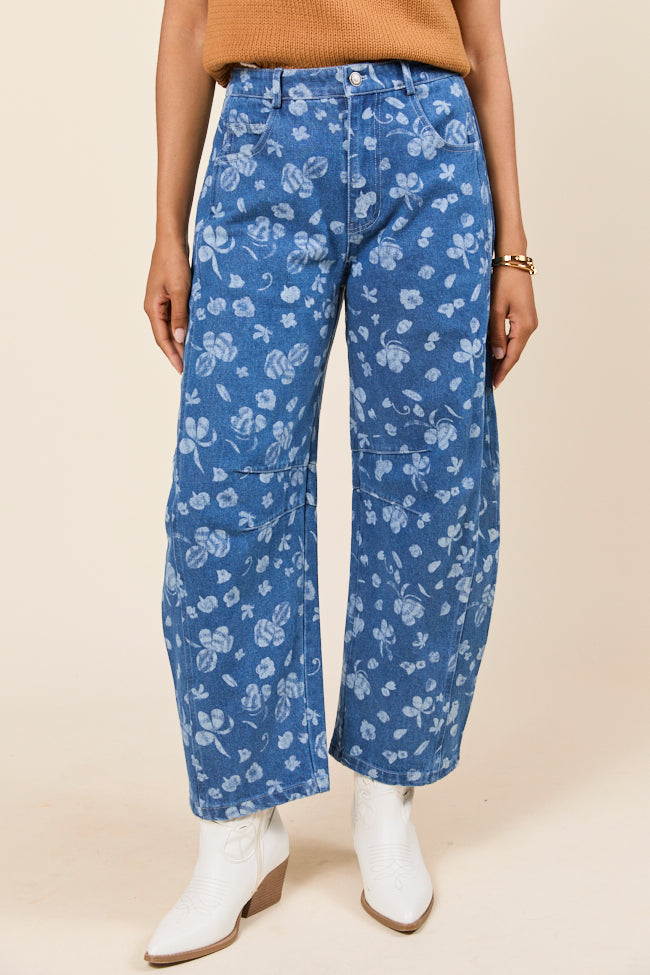 Katie Floral Printed Denim Barrel Jeans - Image 3