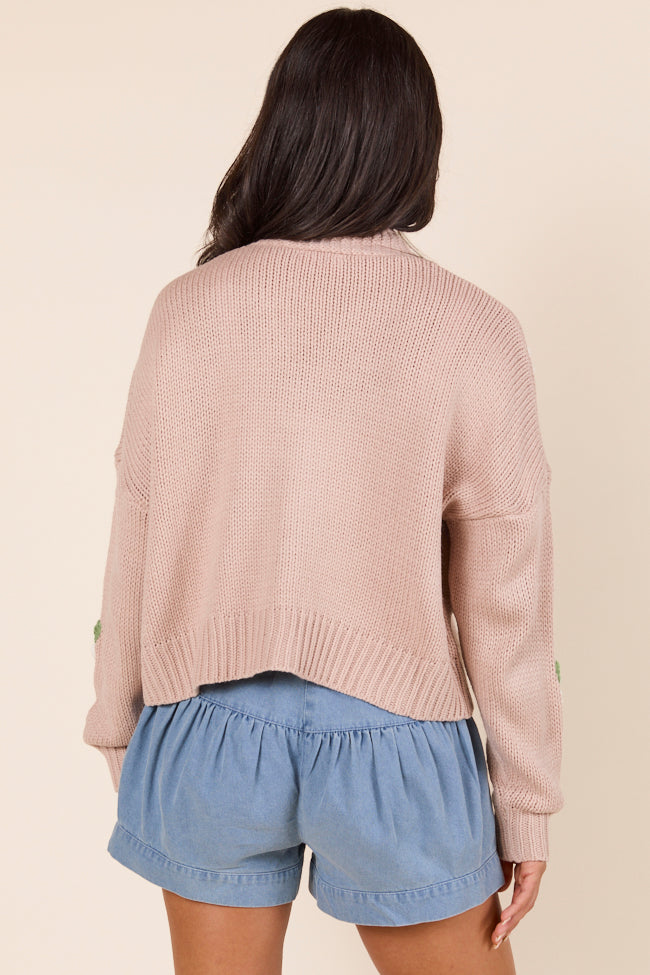 Samantha Long Sleeve Taupe Daisy Cardigan - Image 6