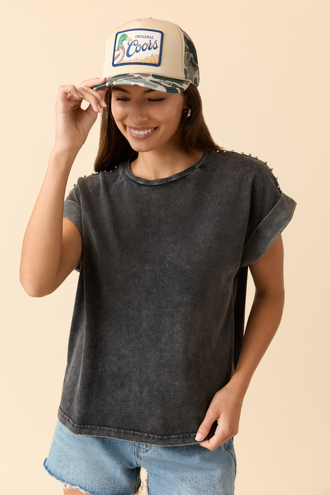 Kamryn Studded Short Sleeve Black Acid Wash Tee FINAL SALE - Image 3