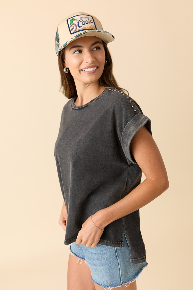 Kamryn Studded Short Sleeve Black Acid Wash Tee FINAL SALE - Image 5