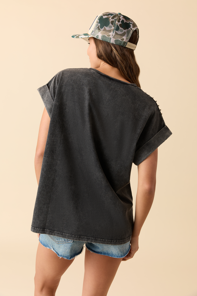 Kamryn Studded Short Sleeve Black Acid Wash Tee FINAL SALE - Image 6