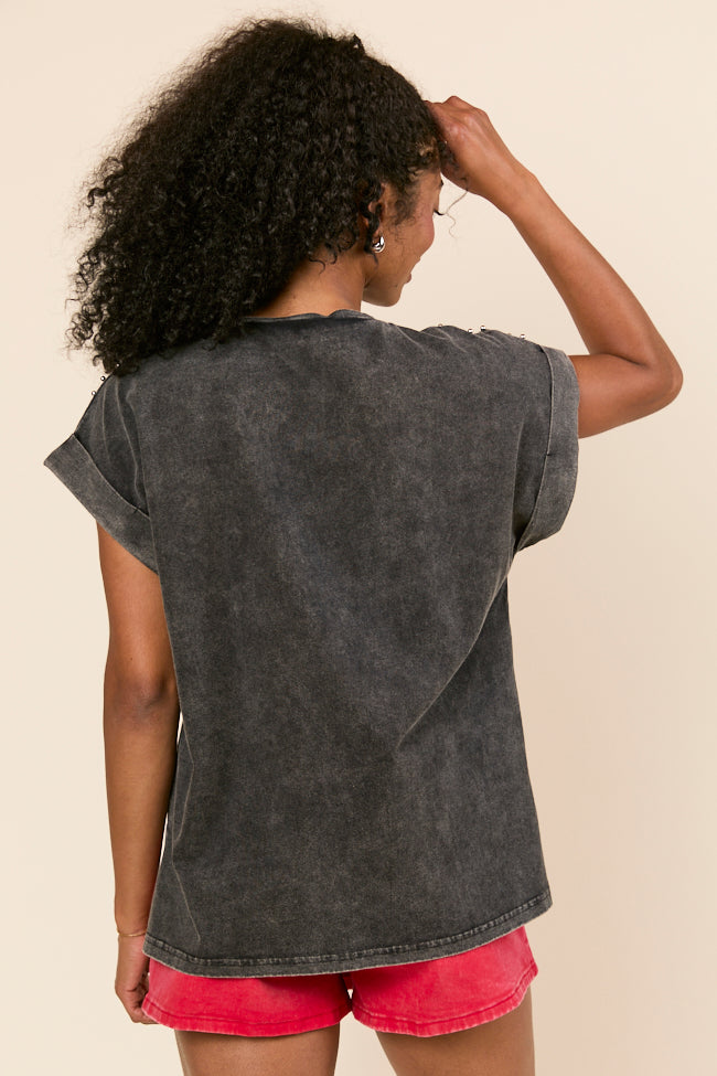 Kamryn Studded Short Sleeve Black Acid Wash Tee FINAL SALE - Image 11