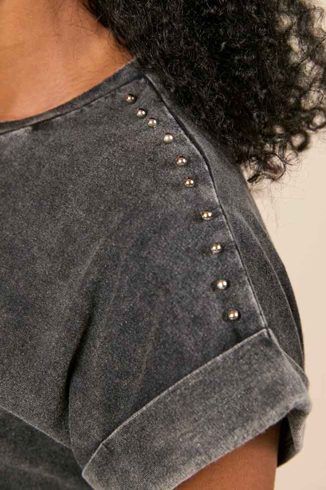 Kamryn Studded Short Sleeve Black Acid Wash Tee FINAL SALE - Image 8