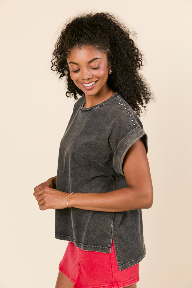 Kamryn Studded Short Sleeve Black Acid Wash Tee FINAL SALE - Image 10