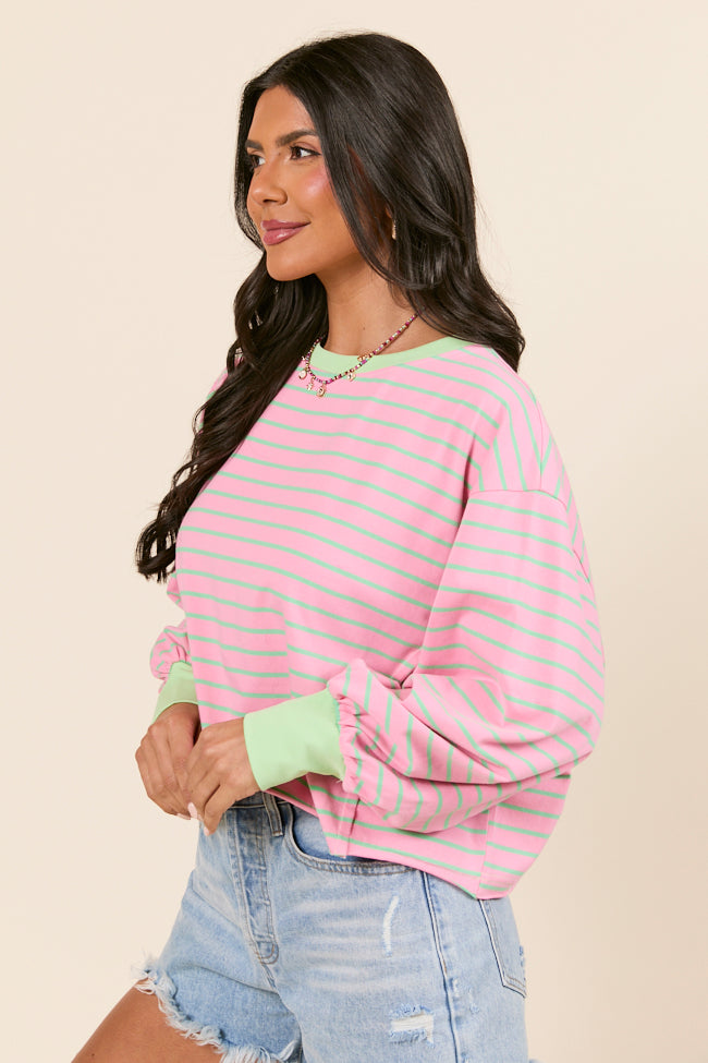 Susanna Long Sleeve Pink and Green Stripe Knit Tee - Image 3