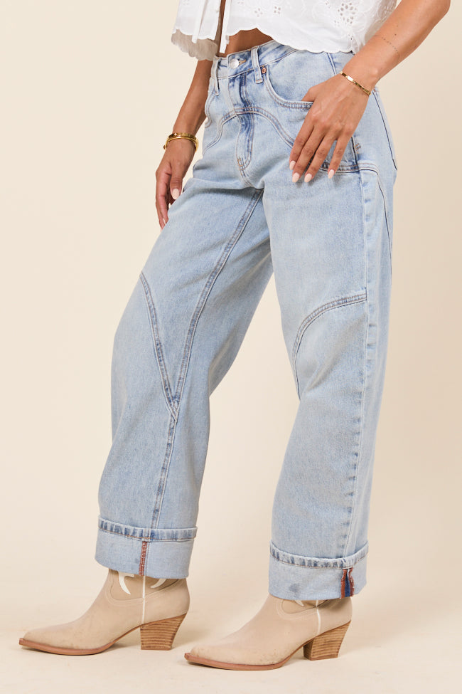 River Light Wash Denim Barrel Leg Jeans - Image 4