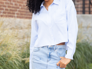 Juliana Cropped Blue Striped Shirt