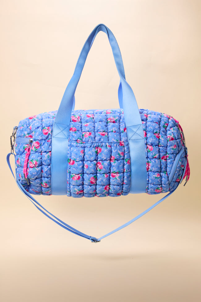 Haylie Blue Floral Quilted Duffle Bag - Image 4