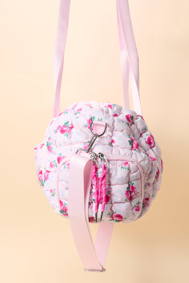 Haylie Pink Floral Quilted Duffle Bag - Image 3