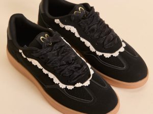 Tiffany Black Lace Trim Sneakers