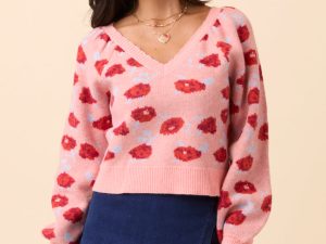 Amara Long Sleeve Blush Floral V Neck Sweater