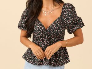 Twist On Things Black Floral Twist Bust Woven Blouse FINAL SALE