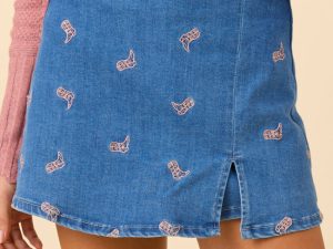 My Favorite Medium Wash Boot Embroidery Skort