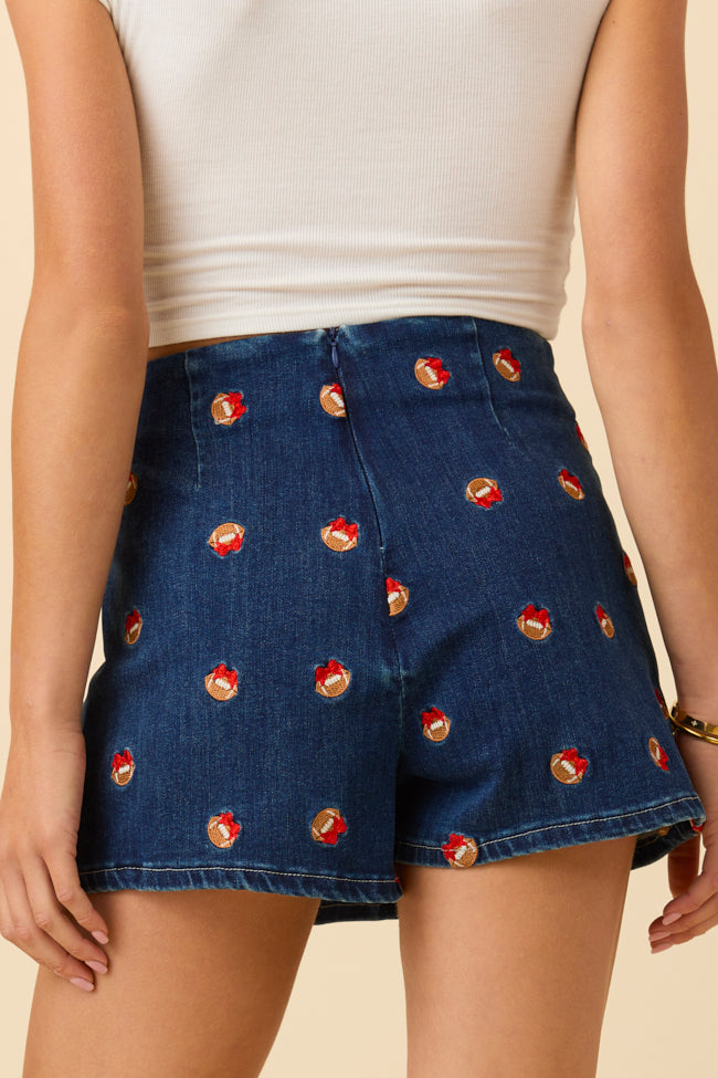 My Favorite Dark Wash Football Embroidery Skort FINAL SALE - Image 4