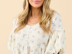 Martha Blue Floral Print Gauze Woven Top