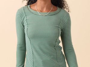 Phoebe Green and White Striped Long Sleeve Knit Top
